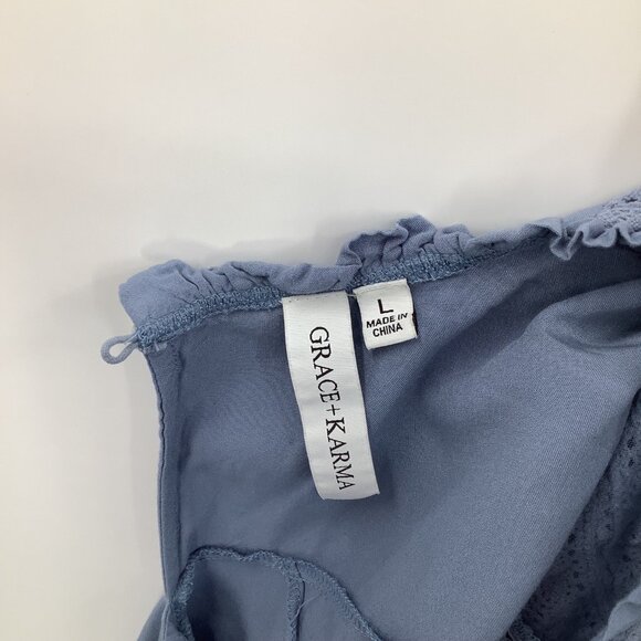 Grace + Karma Women's Blue Lace Ruffle Blouse Top L Rayon Cotton - Picture 6 of 8